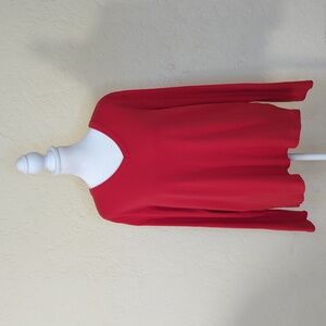 Land's End Red V-Neck Long Sleeve Cotton Tee Shirt Size XL